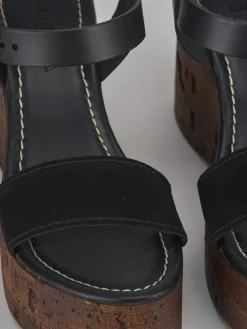 Sandali zeppa tacco 10cm camoscio nero