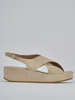 Sandali zeppa tacco 4cm camoscio beige