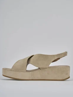 Sandali zeppa tacco 4cm camoscio beige