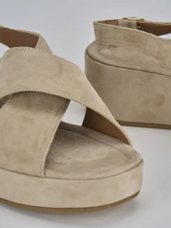 Sandali zeppa tacco 4cm camoscio beige