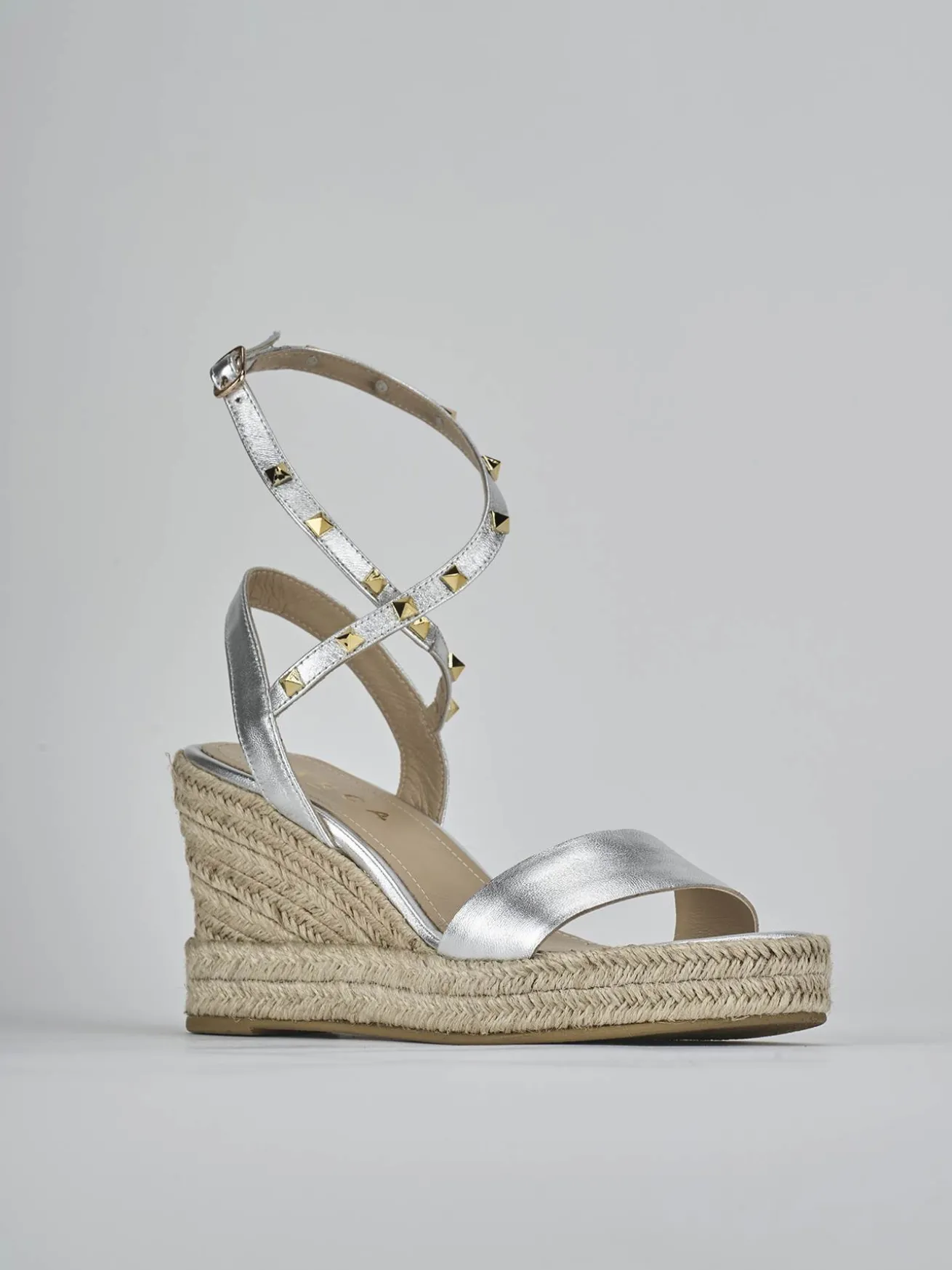 Sandali zeppa tacco 11cm laminato argento