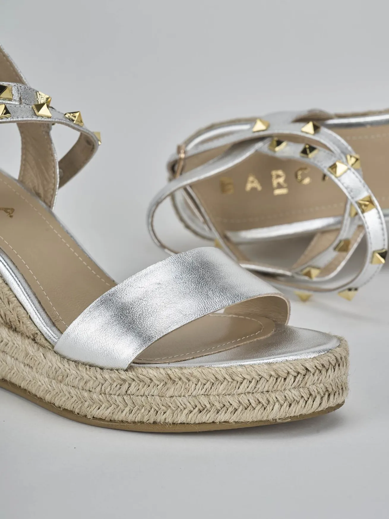 Sandali zeppa tacco 11cm laminato argento