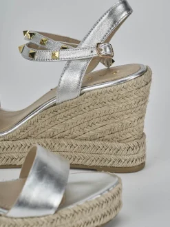 Sandali zeppa tacco 11cm laminato argento