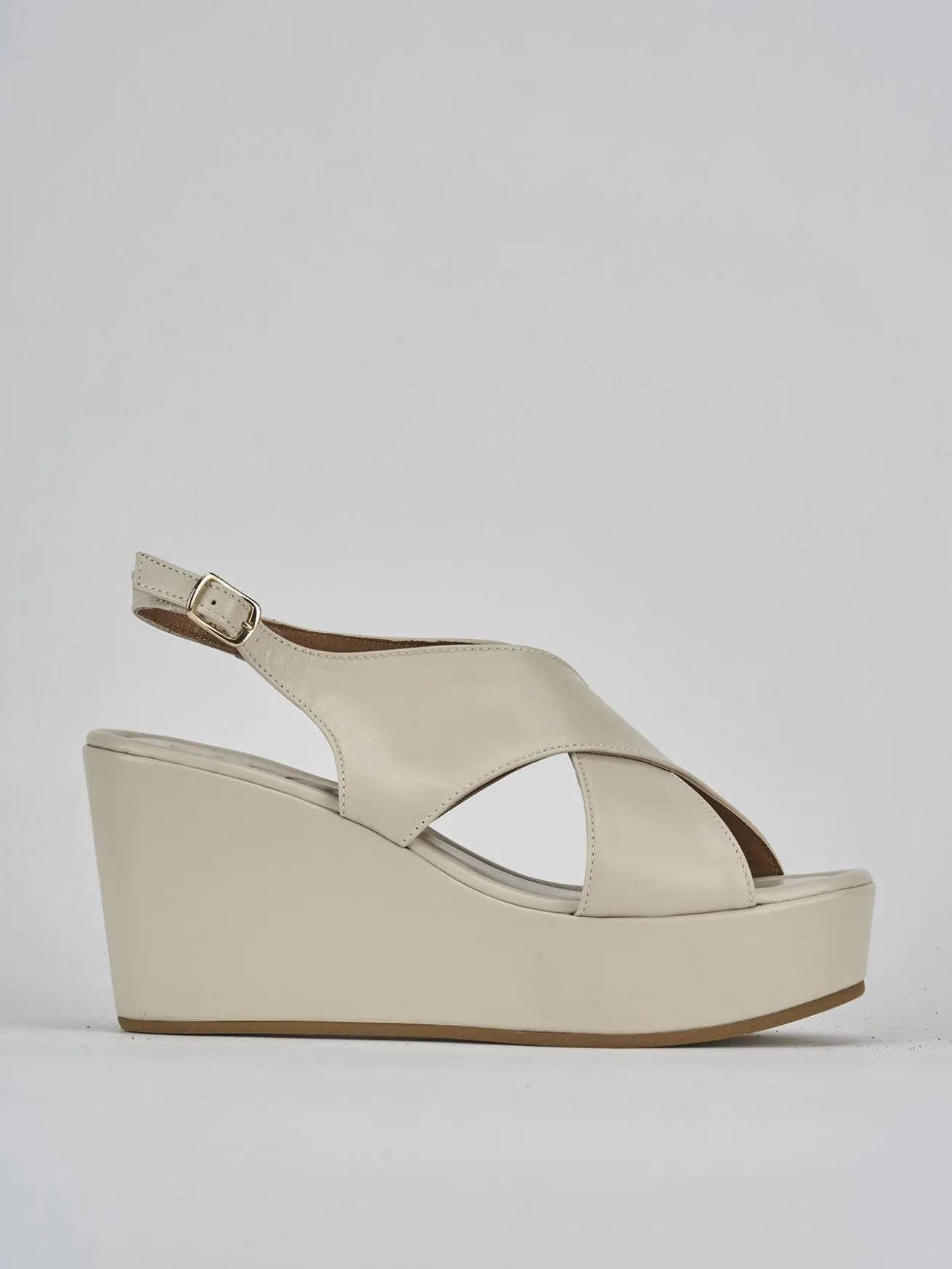 Sandali zeppa tacco 8cm pelle bianco