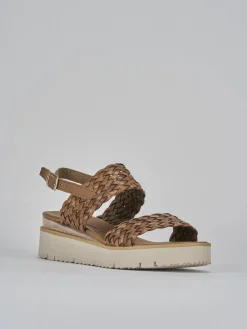 Sandali zeppa tacco 3cm pelle marrone