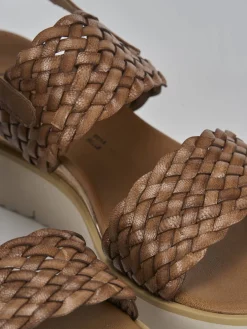 Sandali zeppa tacco 3cm pelle marrone