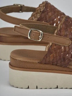 Sandali zeppa tacco 3cm pelle marrone