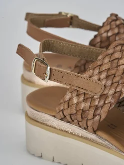 Sandali zeppa tacco 3cm pelle marrone