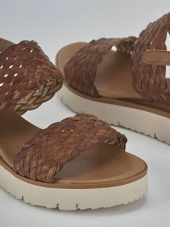 Sandali zeppa tacco 3cm pelle marrone