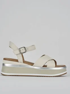 Sandali zeppa tacco 5cm pelle bianco