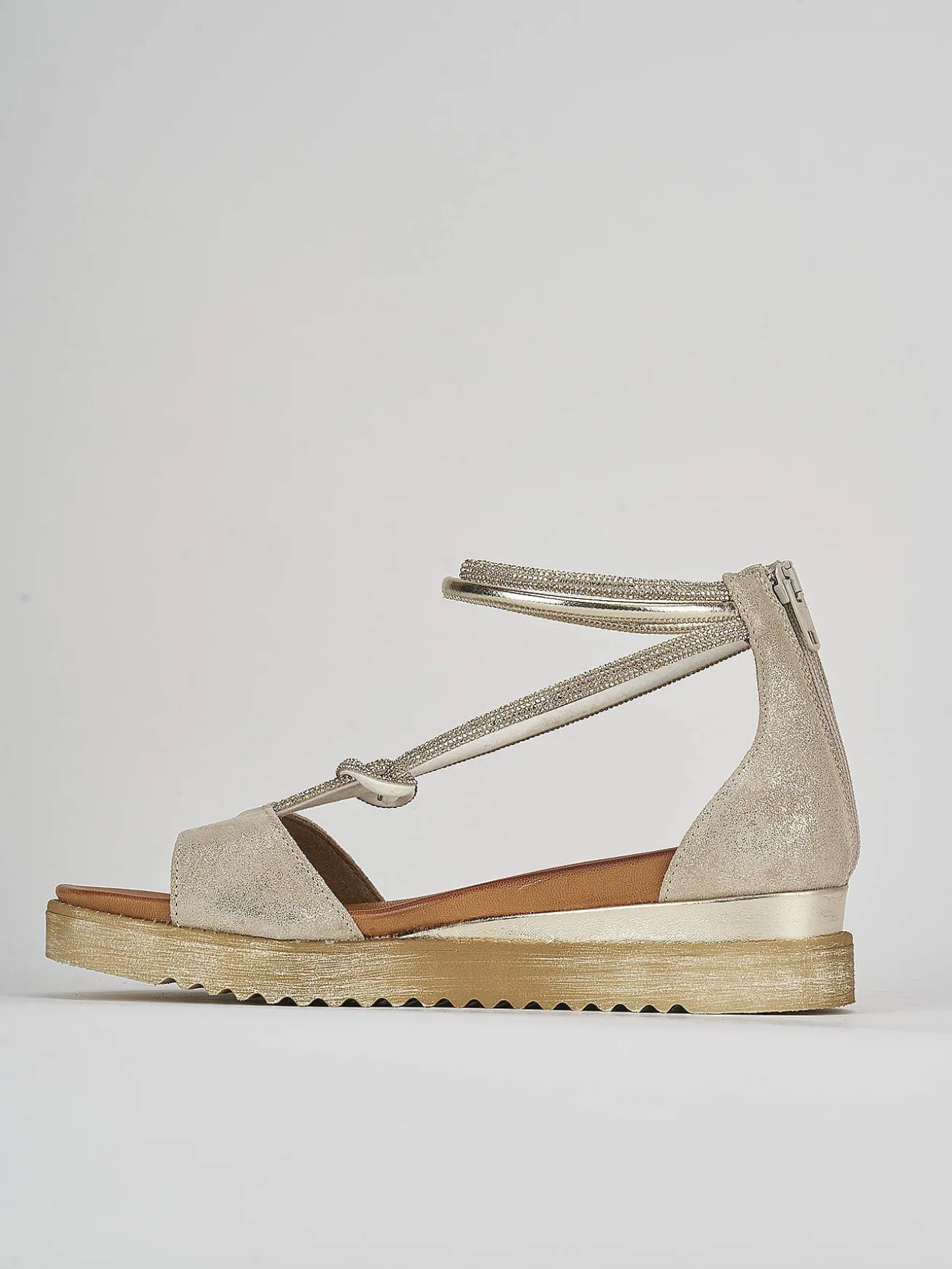 Sandali zeppa tacco 3cm pelle oro