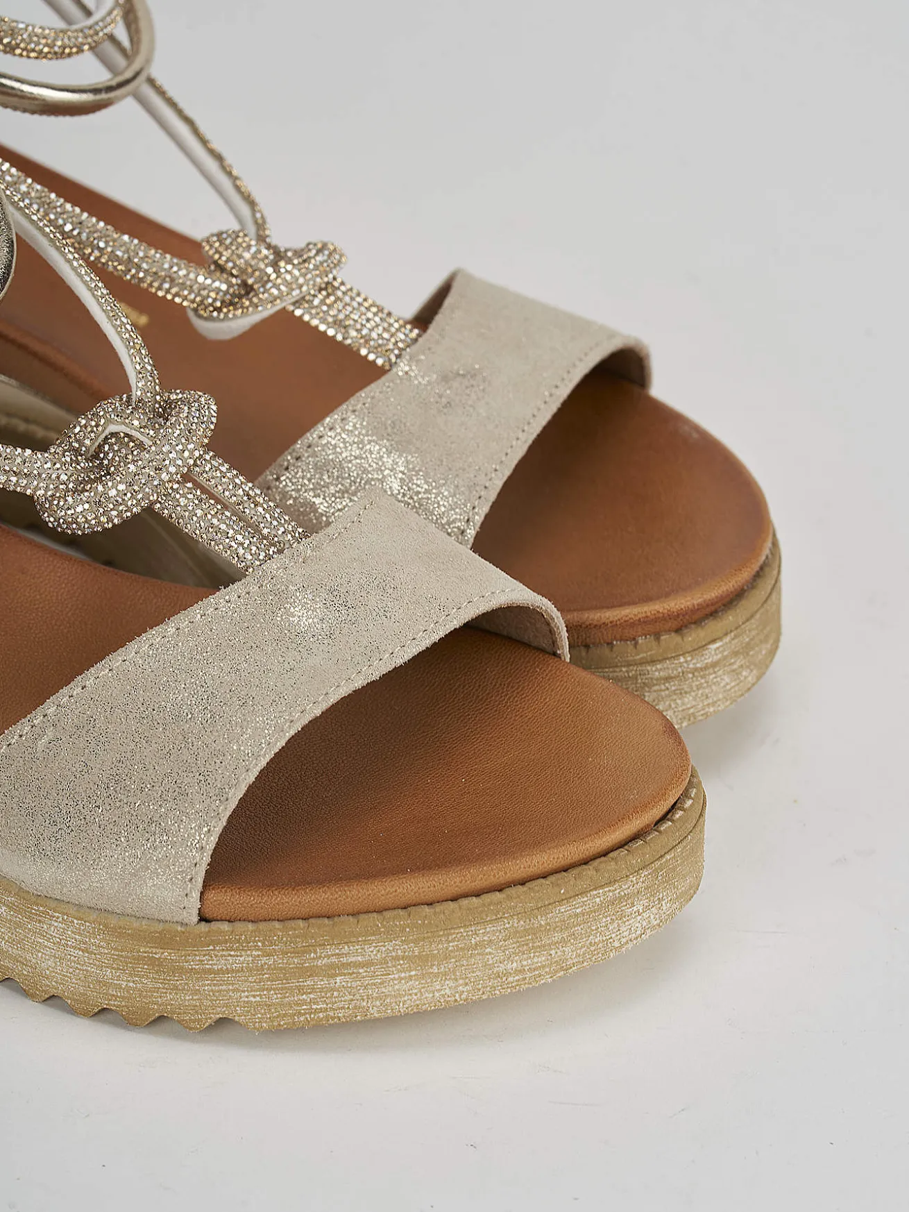 Sandali zeppa tacco 3cm pelle oro