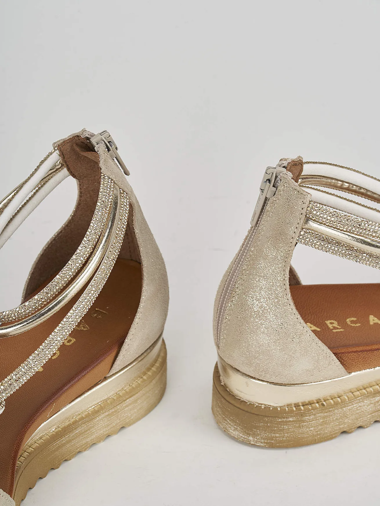 Sandali zeppa tacco 3cm pelle oro