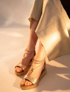 Sandali zeppa tacco 3cm pelle oro