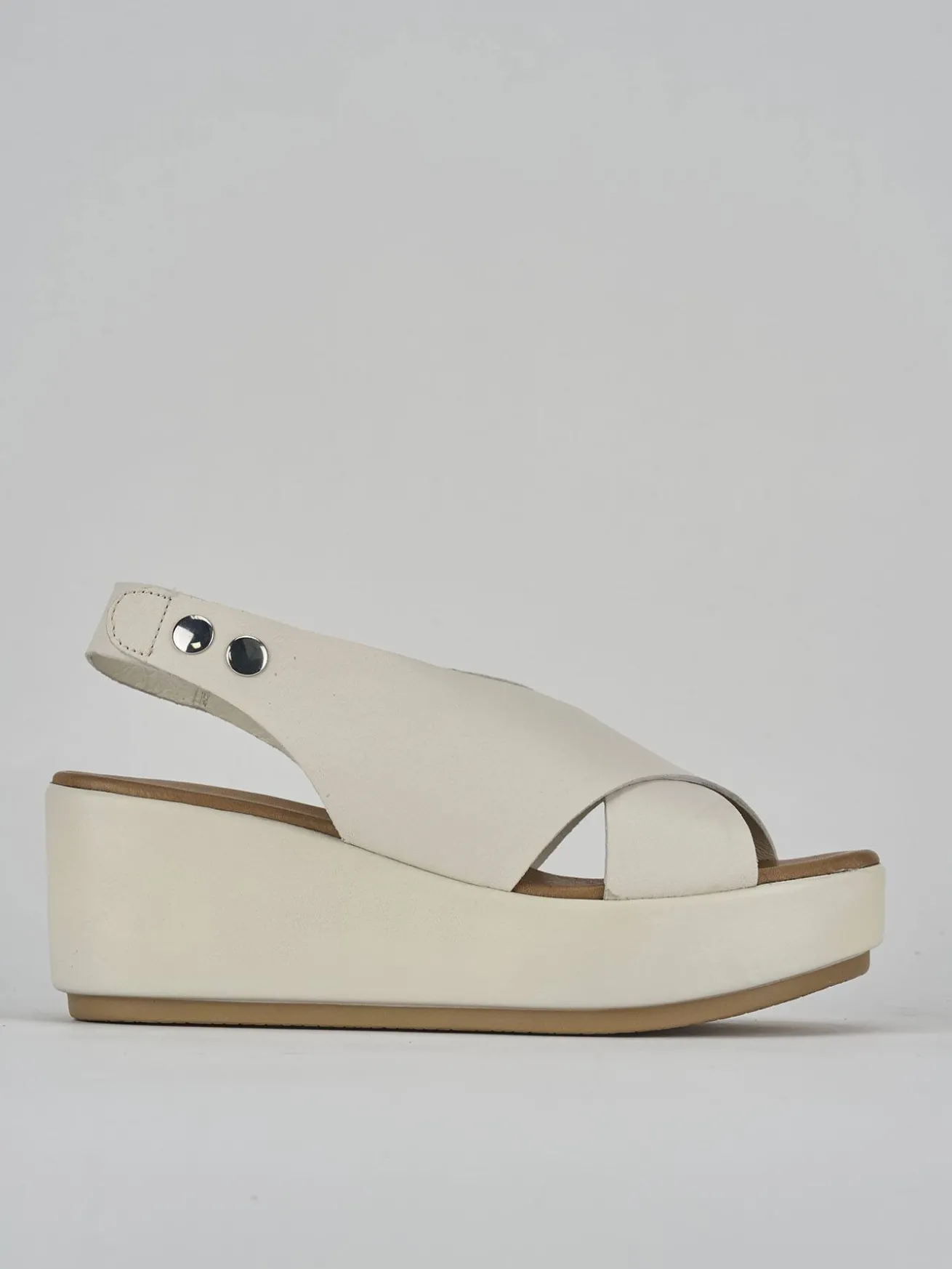 Sandali zeppa tacco 7cm pelle bianco