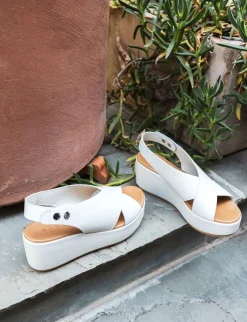 Sandali zeppa tacco 7cm pelle bianco