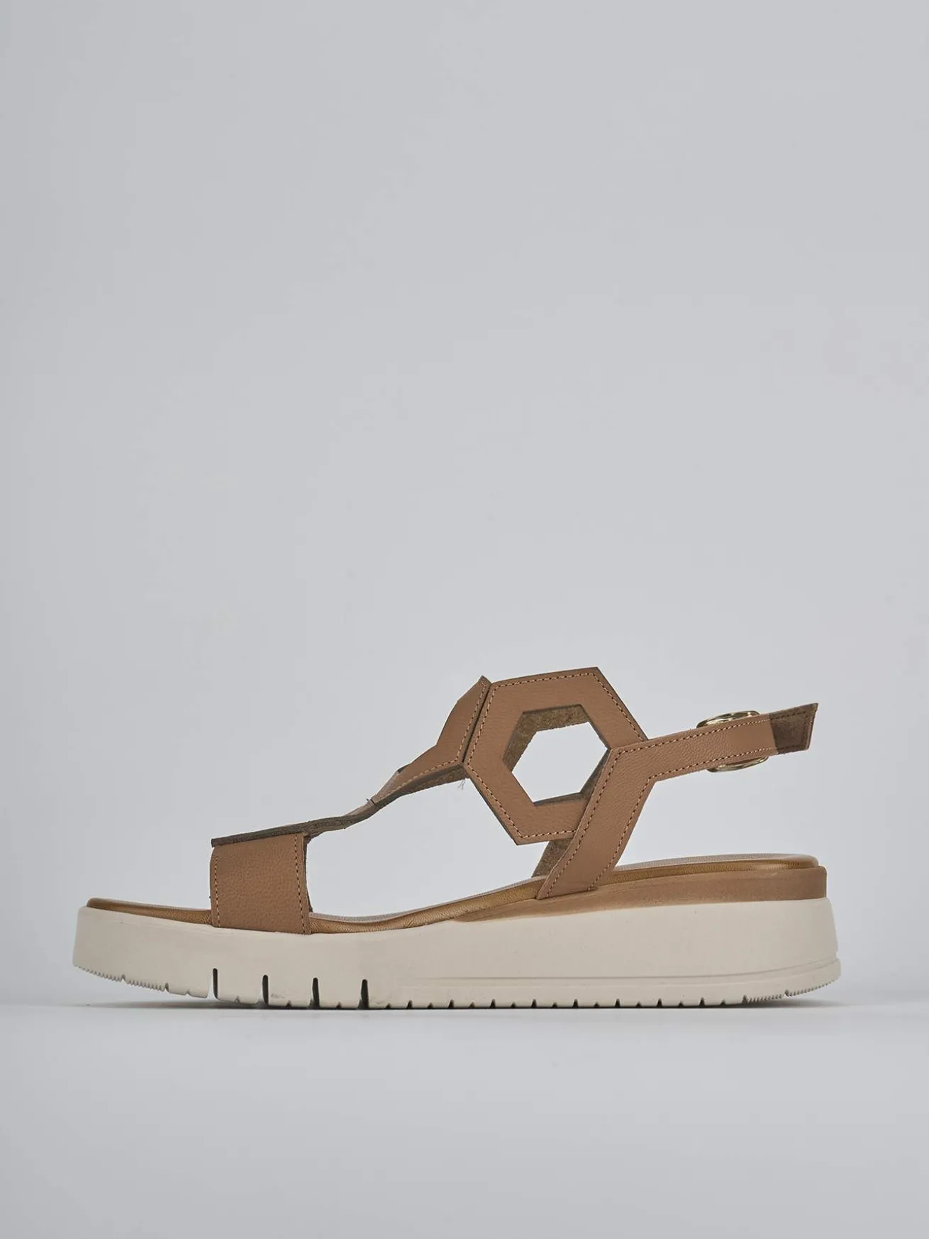 Sandali zeppa tacco 3cm pelle marrone