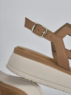 Sandali zeppa tacco 3cm pelle marrone