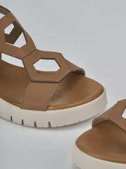 Sandali zeppa tacco 3cm pelle marrone