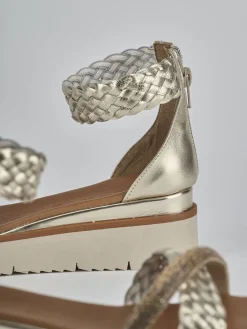 Sandali zeppa tacco 2cm pelle oro