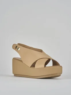 Sandali zeppa tacco 7cm pelle beige