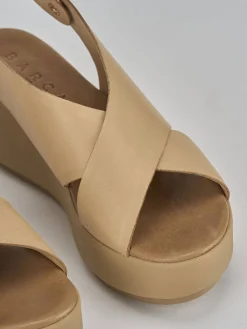 Sandali zeppa tacco 7cm pelle beige