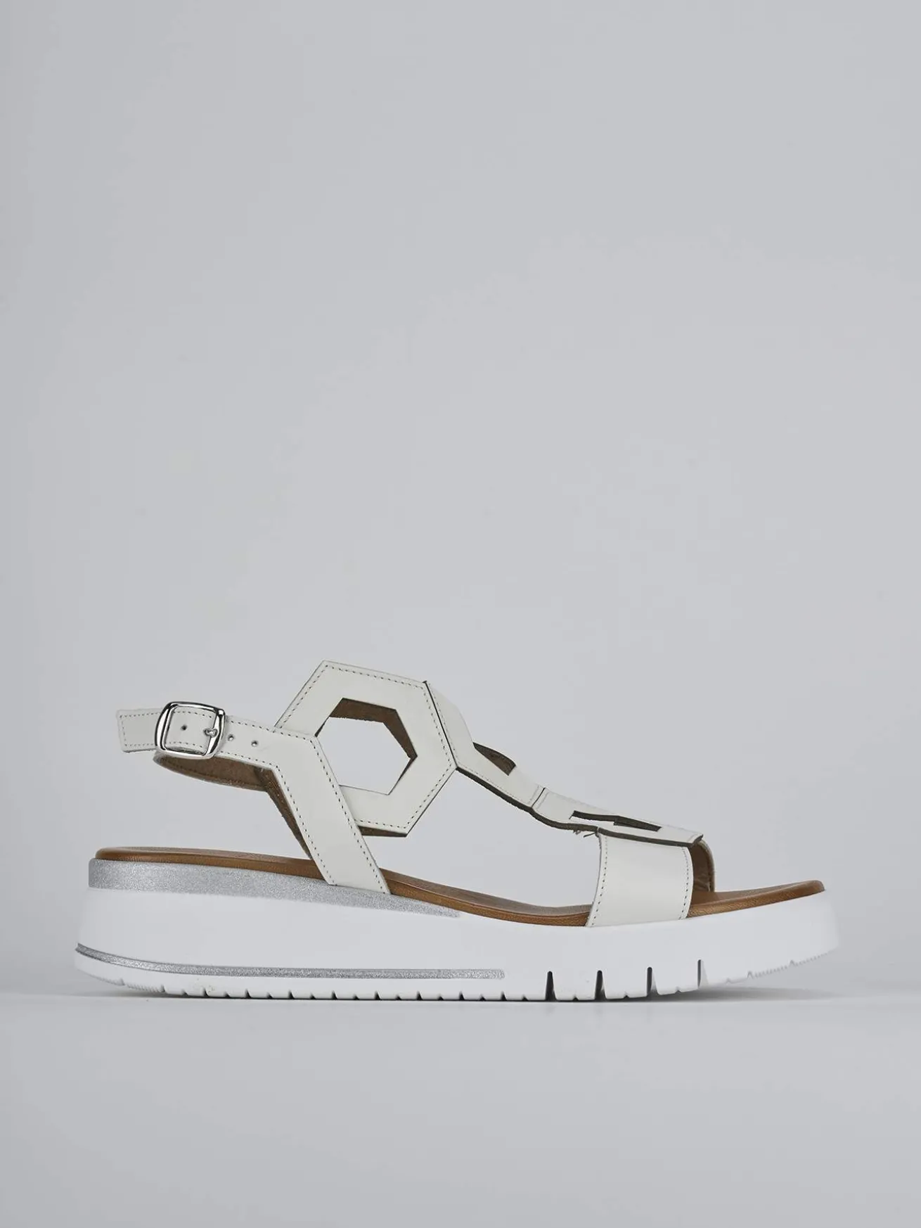 Sandali zeppa tacco 3cm pelle bianco