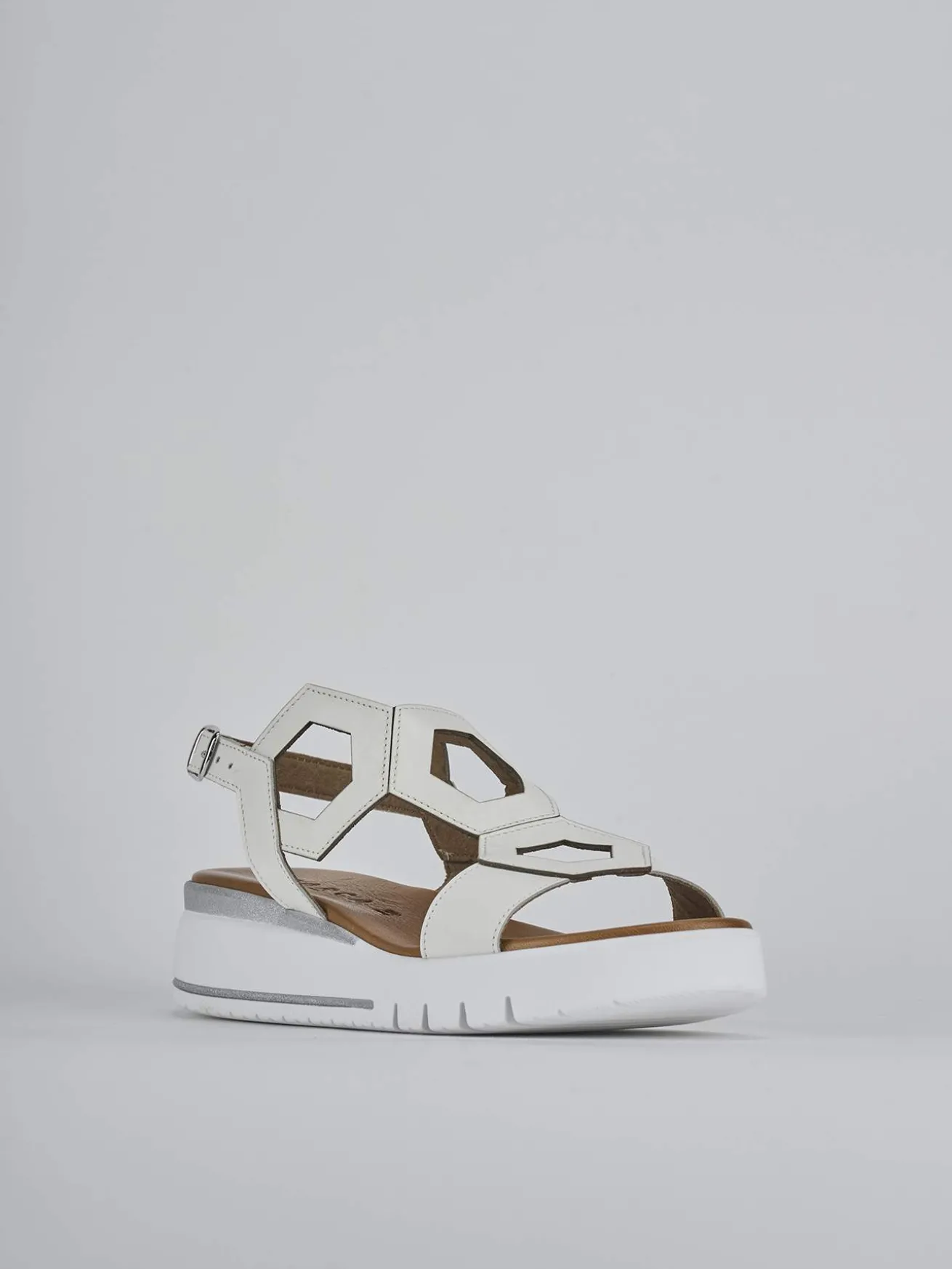 Sandali zeppa tacco 3cm pelle bianco