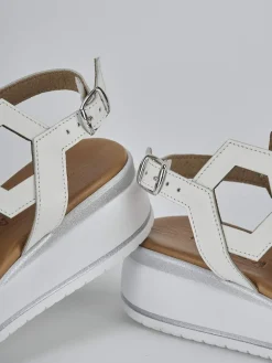 Sandali zeppa tacco 3cm pelle bianco