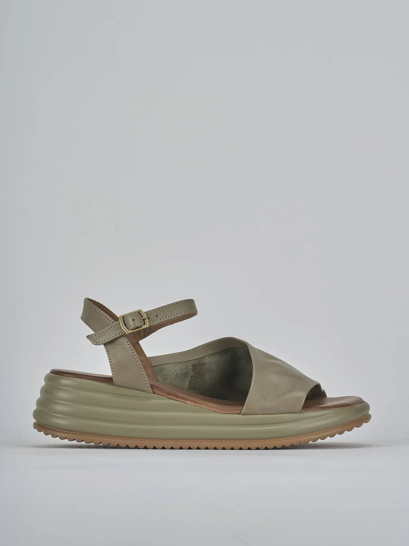 Sandali zeppa tacco 6cm pelle verde