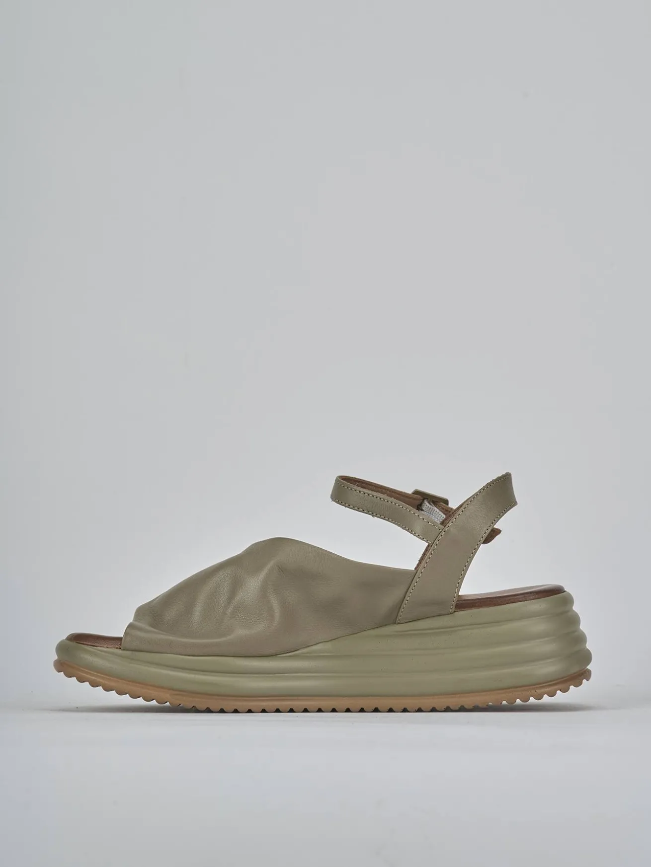 Sandali zeppa tacco 6cm pelle verde