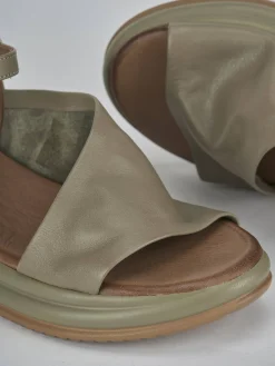 Sandali zeppa tacco 6cm pelle verde