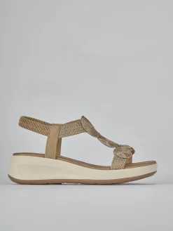 Sandali zeppa tacco 4cm pelle beige