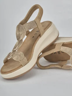 Sandali zeppa tacco 4cm pelle beige