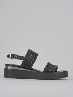 Sandali zeppa tacco 3cm pelle nero