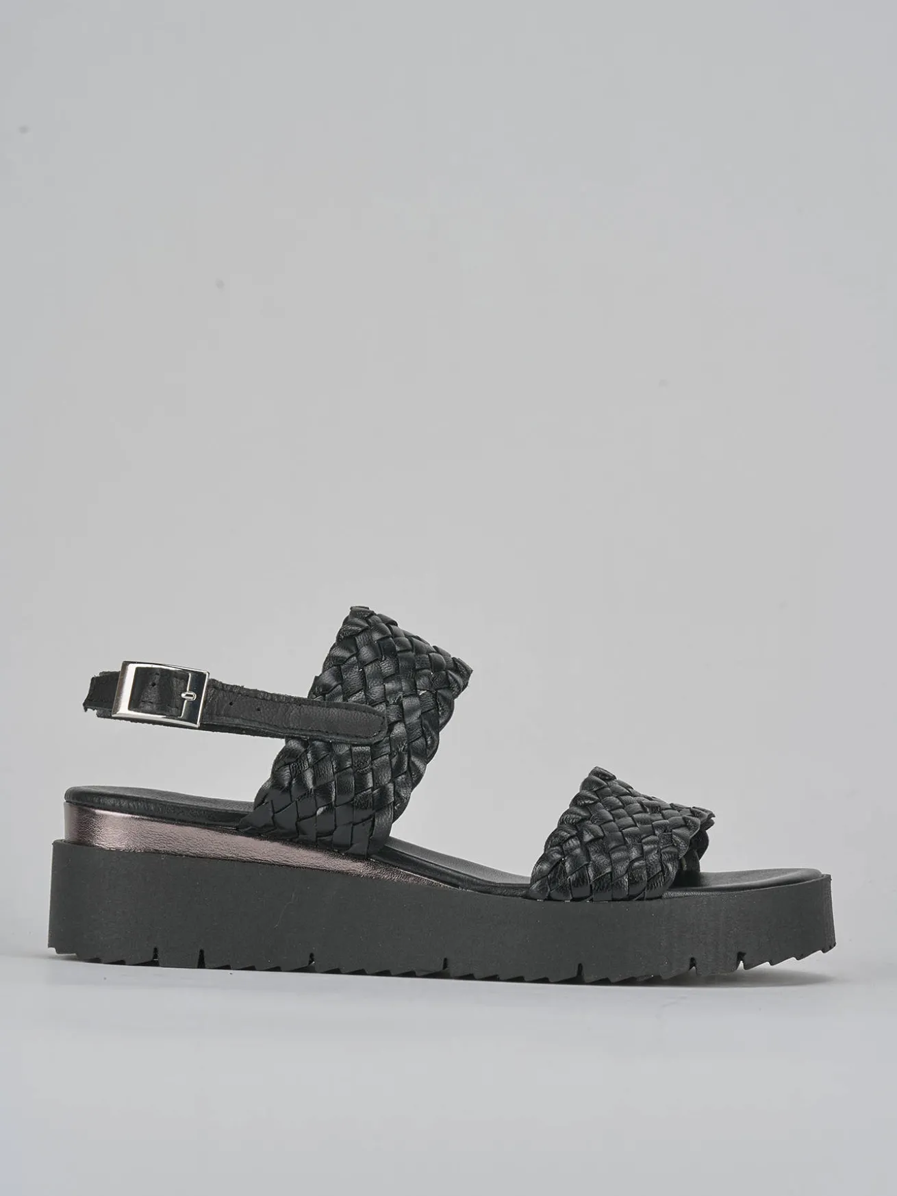 Sandali zeppa tacco 3cm pelle nero