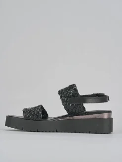 Sandali zeppa tacco 3cm pelle nero