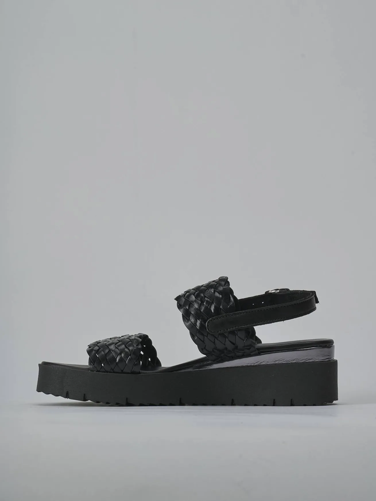 Sandali zeppa tacco 3cm pelle nero