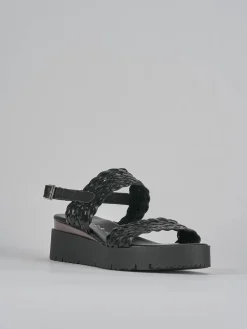 Sandali zeppa tacco 3cm pelle nero