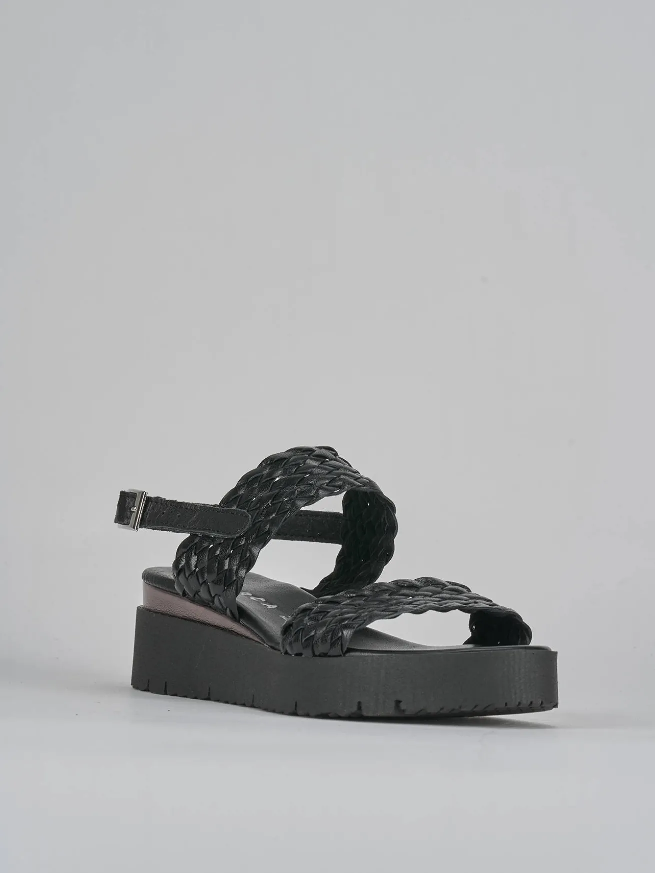 Sandali zeppa tacco 3cm pelle nero