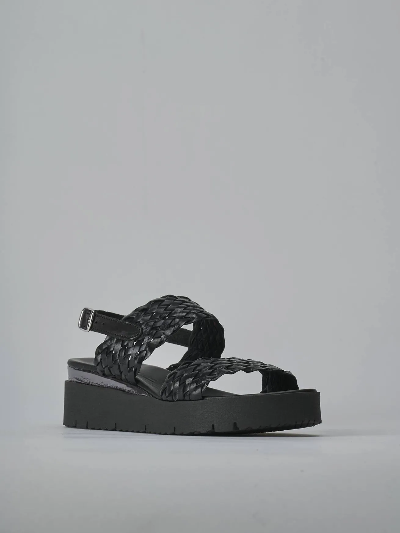 Sandali zeppa tacco 3cm pelle nero