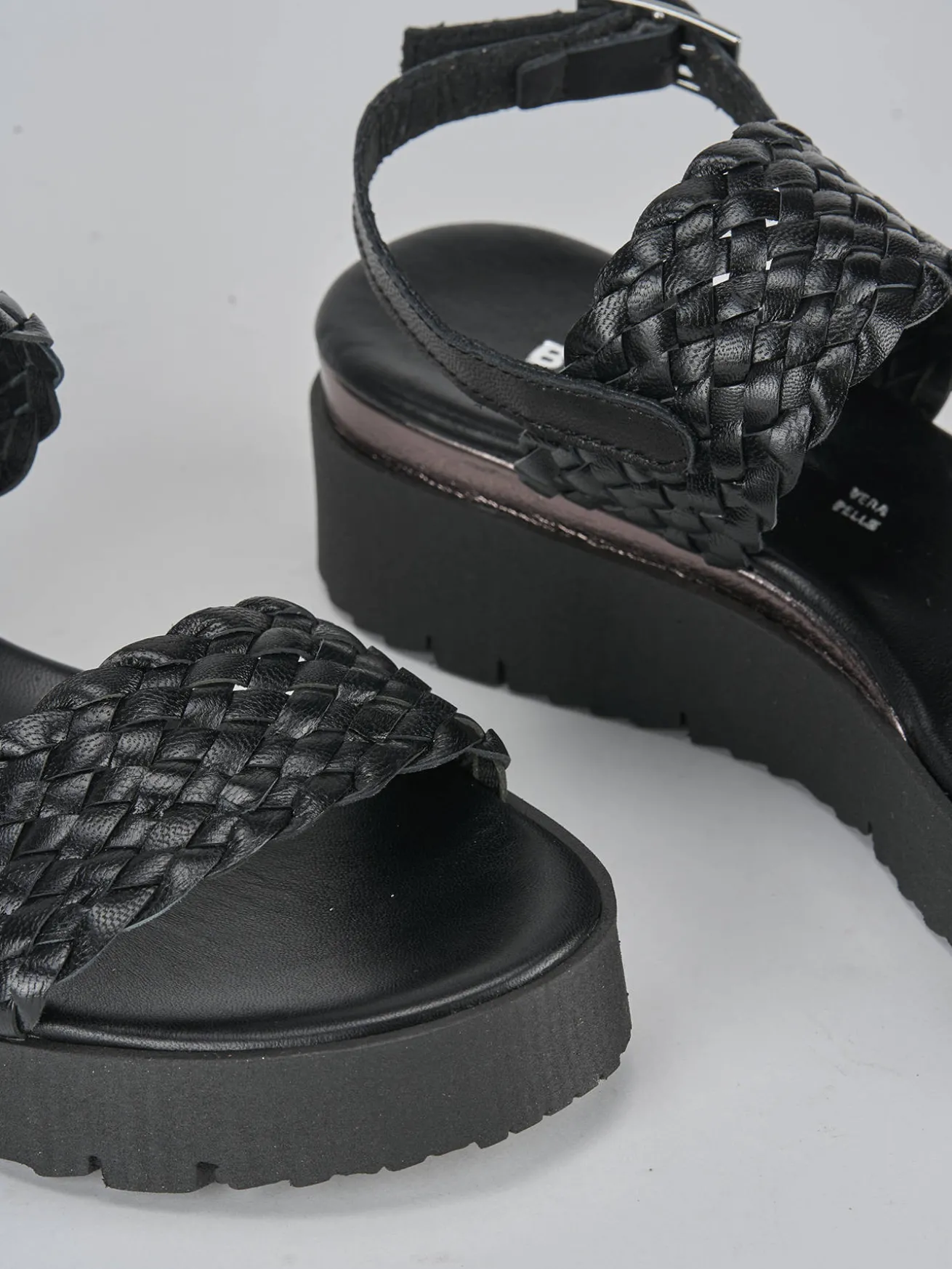 Sandali zeppa tacco 3cm pelle nero