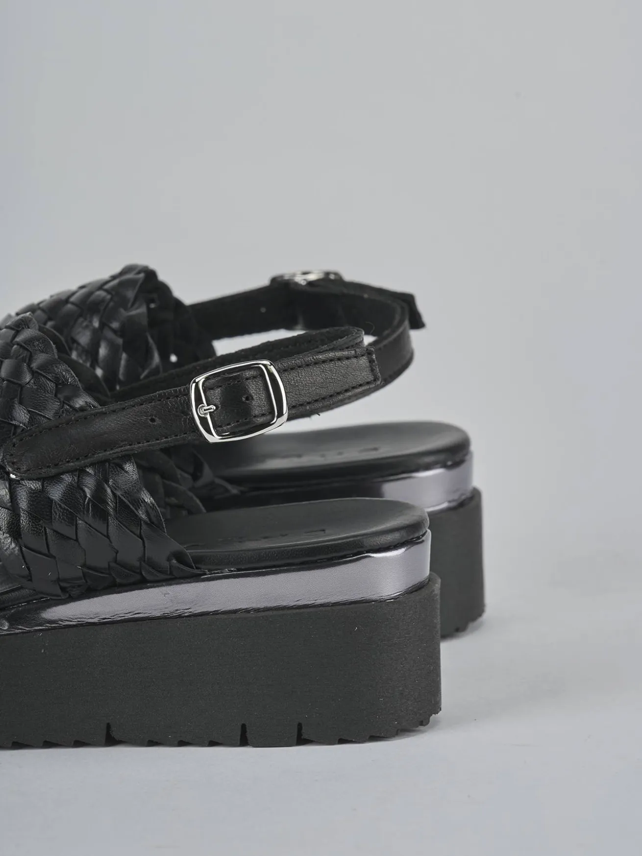 Sandali zeppa tacco 3cm pelle nero