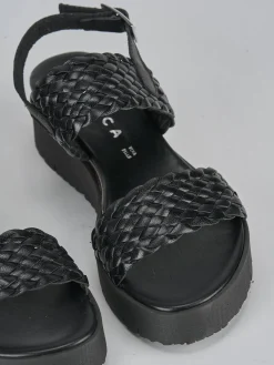 Sandali zeppa tacco 3cm pelle nero