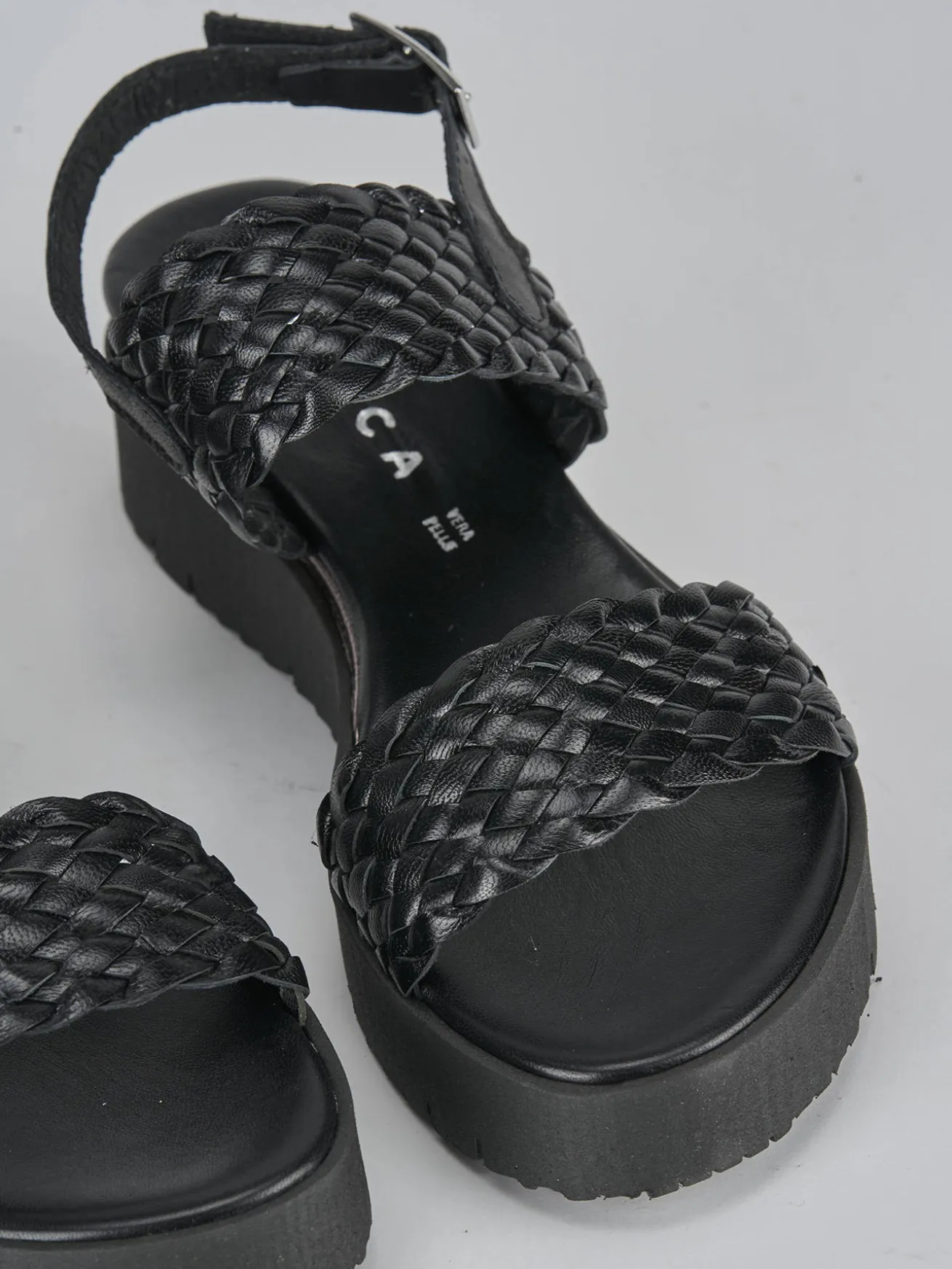 Sandali zeppa tacco 3cm pelle nero