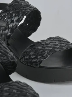 Sandali zeppa tacco 3cm pelle nero