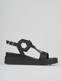 Sandali zeppa tacco 3cm pelle nero