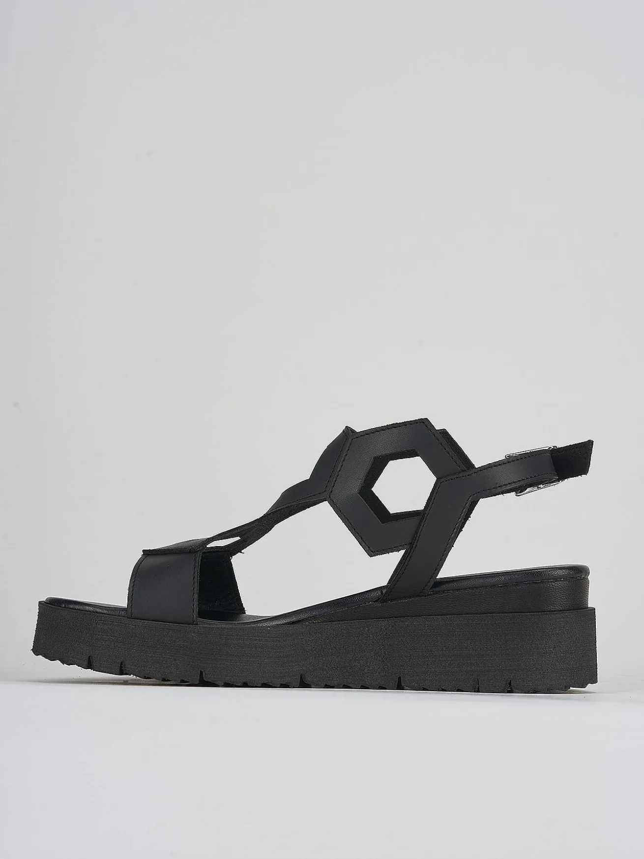 Sandali zeppa tacco 3cm pelle nero