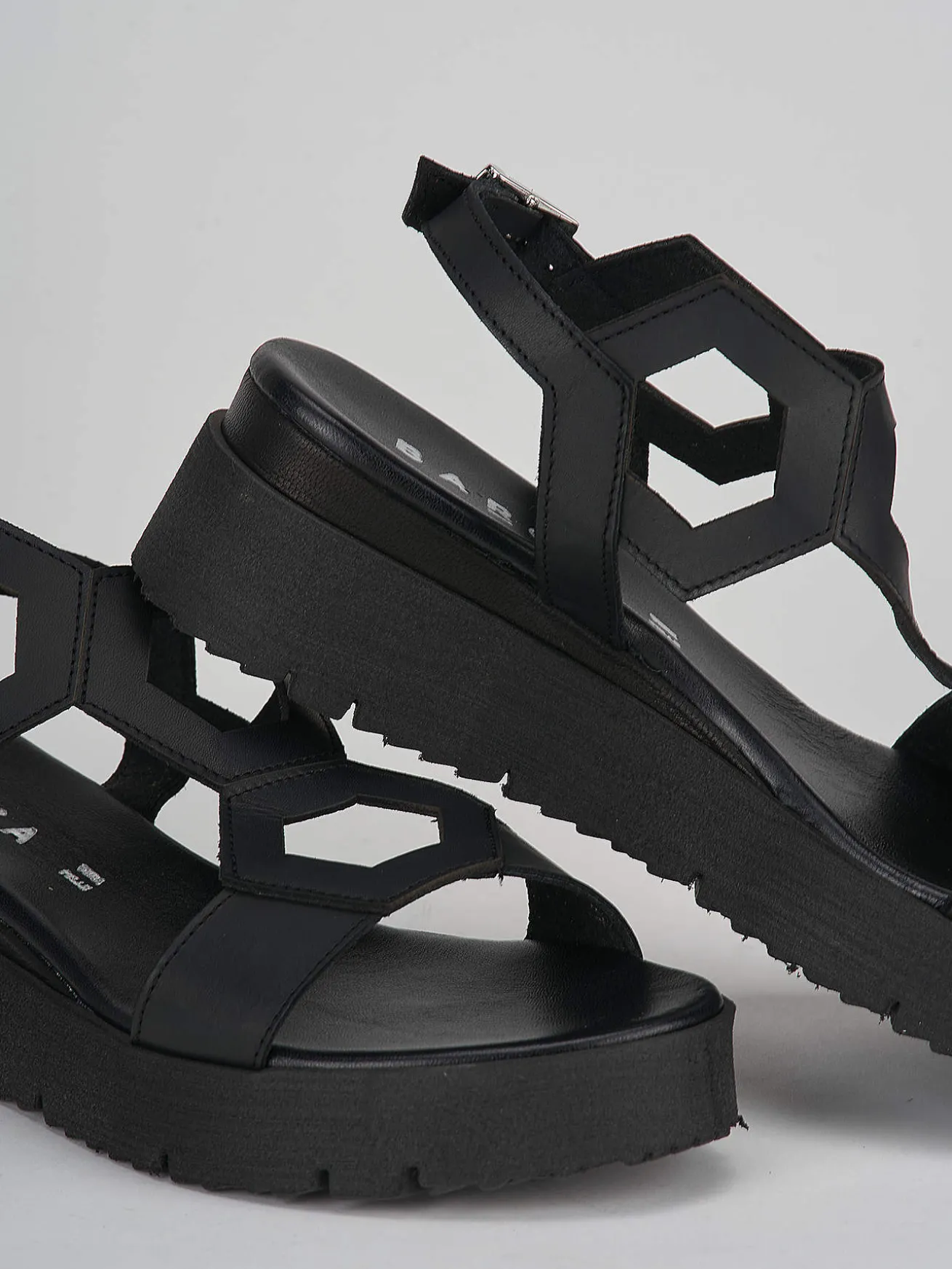 Sandali zeppa tacco 3cm pelle nero