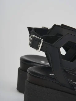 Sandali zeppa tacco 3cm pelle nero